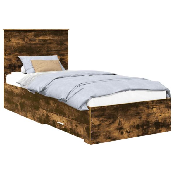 vidaXL Rám postele so zásuvkou Dymová dub 90 x 190 cm Kompozitné drevo – Obrázok 2