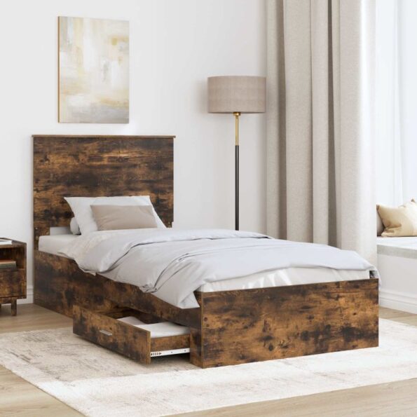 vidaXL Rám postele so zásuvkou Dymová dub 90 x 190 cm Kompozitné drevo – Obrázok 3