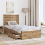 vidaXL Rám postele Remeselný dub 90 x 190 cm Kompozitné drevo – Obrázok 3