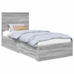 vidaXL Rám postele Sivý Sonoma a striebro 75 x 190 cm Kompozitné drevo – Obrázok 2
