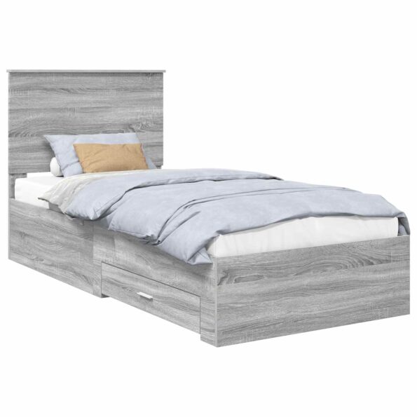 vidaXL Rám postele Sivý Sonoma a striebro 75 x 190 cm Kompozitné drevo – Obrázok 2