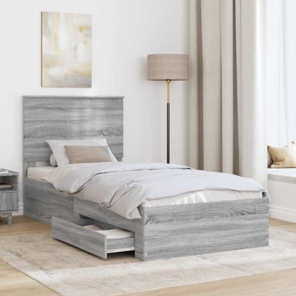 vidaXL Rám postele Sivý Sonoma a striebro 75 x 190 cm Kompozitné drevo – Obrázok 3