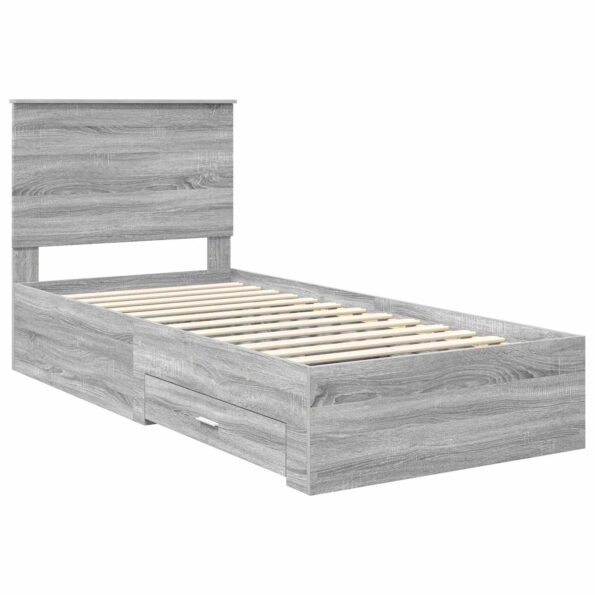 vidaXL Rám postele Sivý Sonoma a striebro 75 x 190 cm Kompozitné drevo – Obrázok 4