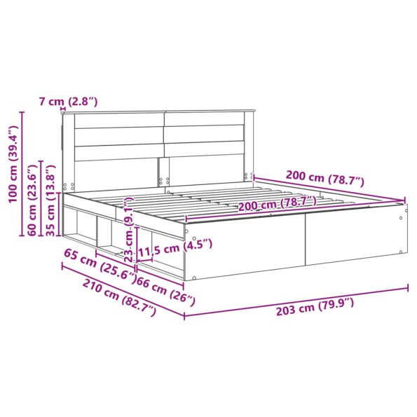 vidaXL Rám postele Biela 200 x 200 cm Masívne borovicové drevo – Obrázok 13