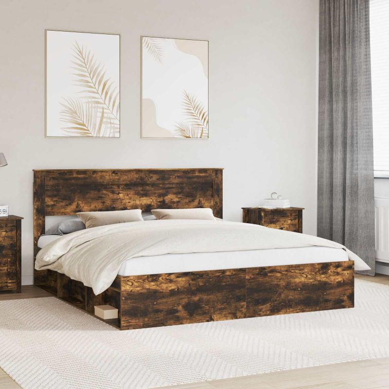 3409723_1.jpg vidaXL Rám postele Dymová dub 200 x 200 cm Masívne borovicové drevo – Obrázok 1