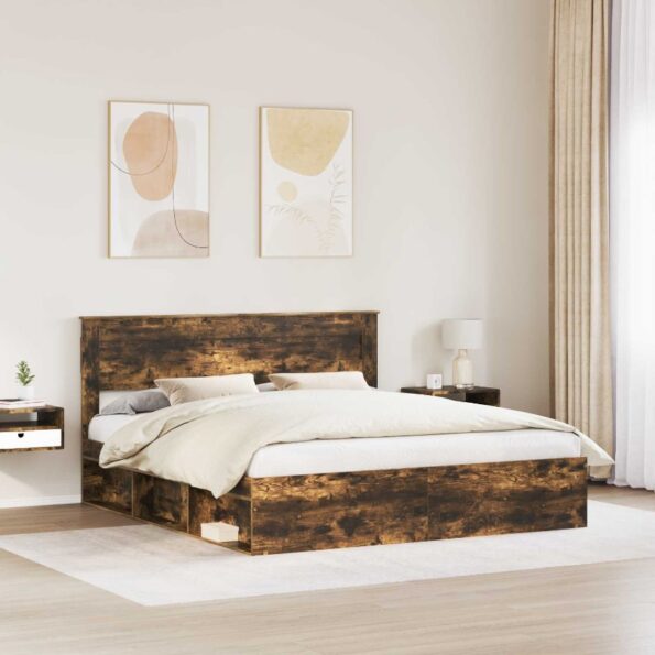 vidaXL Rám postele Dymová dub 200 x 200 cm Masívne borovicové drevo – Obrázok 3