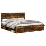vidaXL Rám postele Dymová dub 180 x 200 cm Masívne borovicové drevo – Obrázok 2