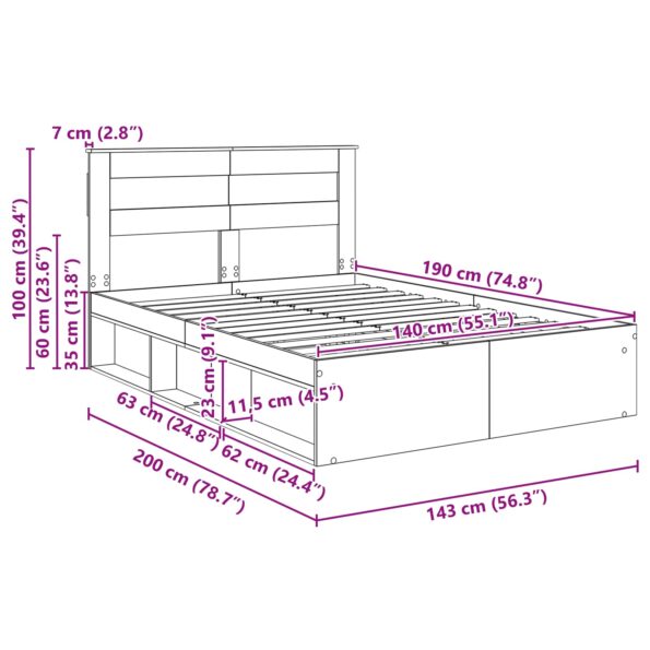 vidaXL Rám postele s čelnou doskou Remeselnícky dub 140 x 190 cm – Obrázok 13