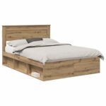 vidaXL Rám postele s čelnou doskou Remeselnícky dub 140 x 190 cm – Obrázok 2