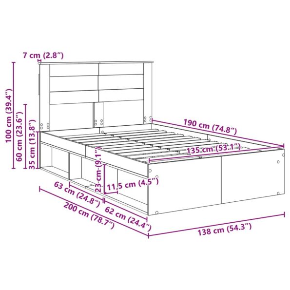 vidaXL Rám postele s čelnou doskou Remeselnícky dub 135 x 190 cm – Obrázok 13