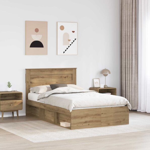 vidaXL Rám postele s čelnou doskou Remeselnícky dub 135 x 190 cm – Obrázok 3