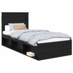 vidaXL Rám postele Čierna 100 x 200 cm Masívne borovicové drevo – Obrázok 2