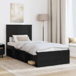 vidaXL Rám postele Čierna 100 x 200 cm Masívne borovicové drevo – Obrázok 3