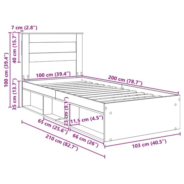 vidaXL Rám postele Sonoma 100 x 200 cm Masívne borovicové drevo – Obrázok 13
