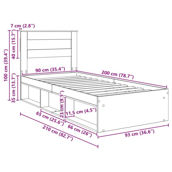 vidaXL Rám postele s čelnou doskou Remeselnícky dub 90 x 200 cm – Obrázok 13