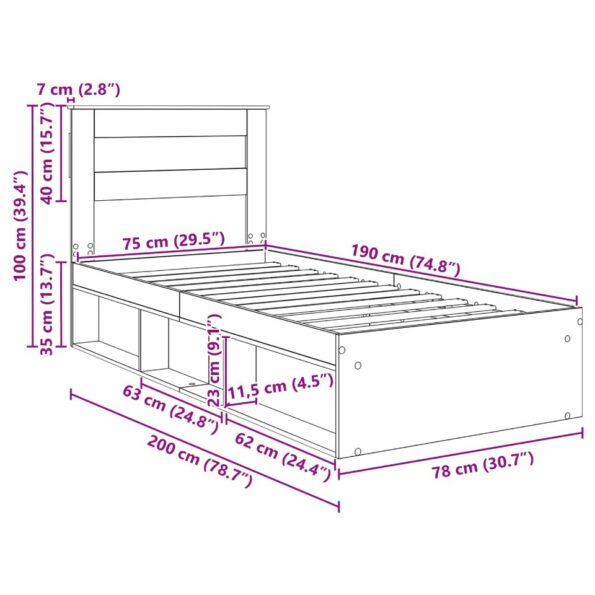 vidaXL Rám postele Sonoma dub 75 x 190 cm Masívne borovicové drevo – Obrázok 13
