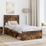vidaXL Rám postele Dymová dub 75 x 190 cm Masívne borovicové drevo – Obrázok 3