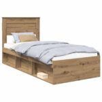 vidaXL Rám postele s čelnou doskou Remeselnícky dub 75 x 190 cm – Obrázok 2