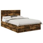 vidaXL Rám postele Dymová dub 160 x 200 cm Inžinierske drevo – Obrázok 2