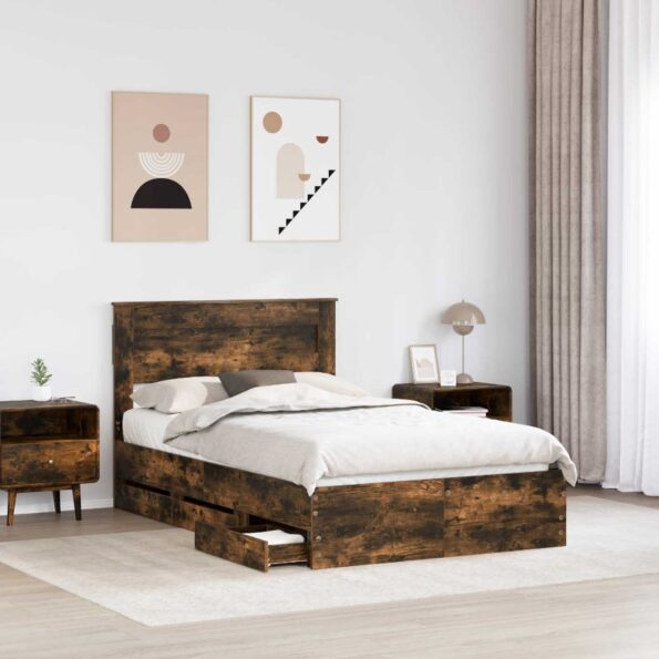 vidaXL Rám postele Dymová dub 120 x 200 cm Inžinierske drevo – Obrázok 3