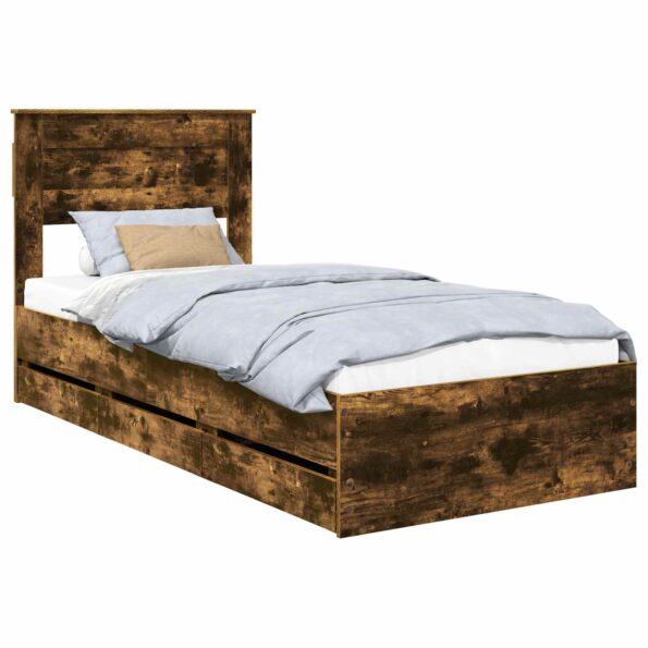vidaXL Rám postele Dymová dub 75 x 190 cm Inžinierske drevo – Obrázok 2