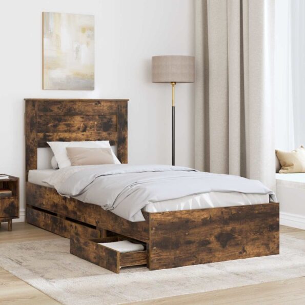 vidaXL Rám postele Dymová dub 75 x 190 cm Inžinierske drevo – Obrázok 3