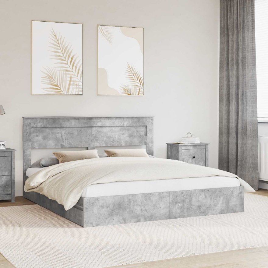 3409890_1.jpg vidaXL Úložná posteľ Betónová šedá 200 x 200 cm Kompozitné drevo – Obrázok 1