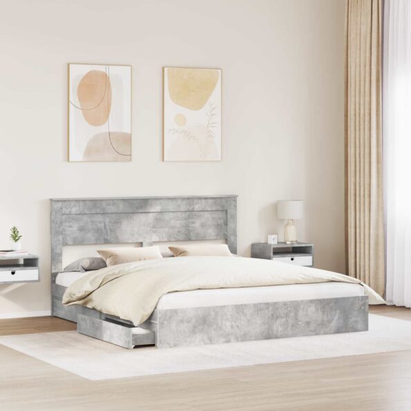 vidaXL Úložná posteľ Betónová šedá 200 x 200 cm Kompozitné drevo – Obrázok 3