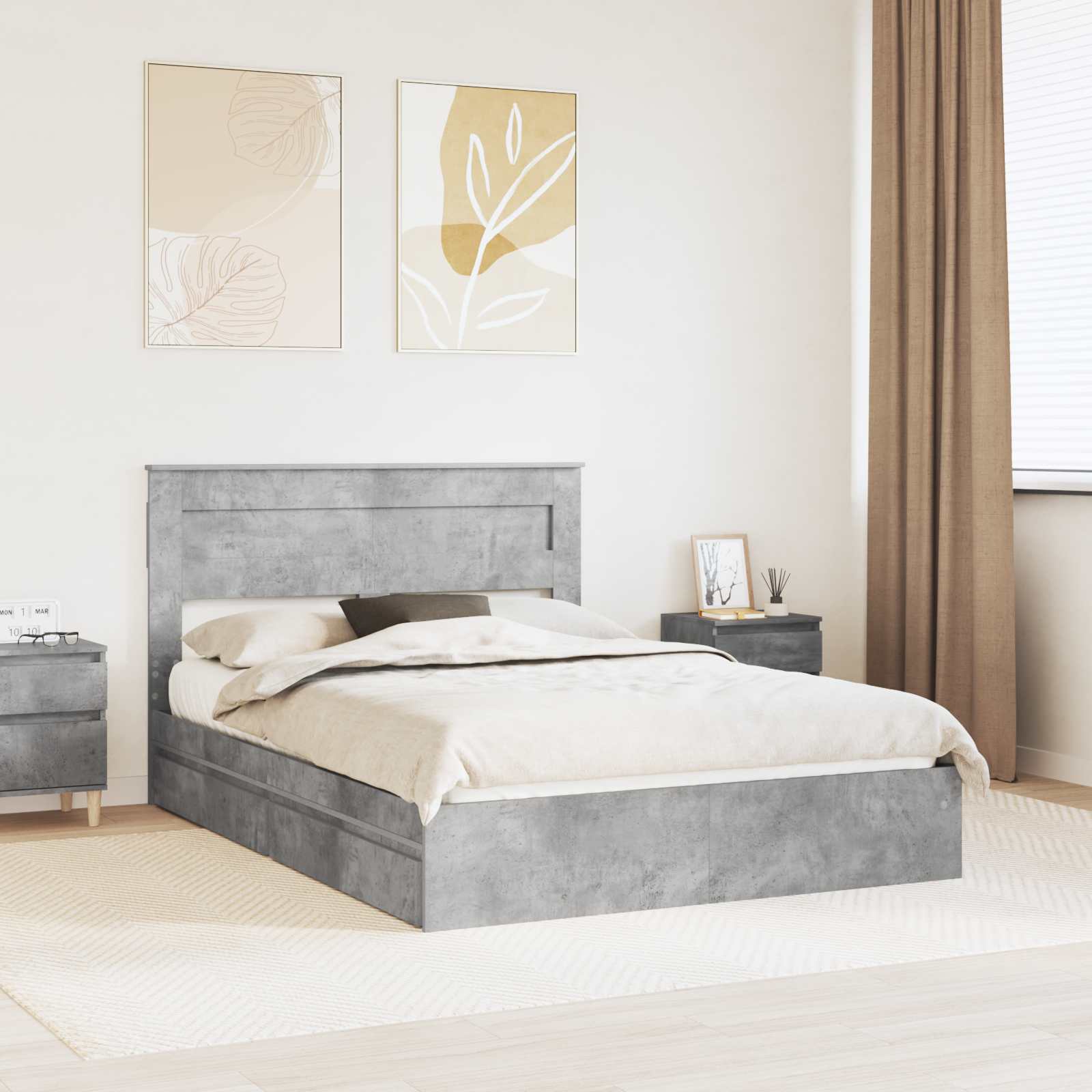 3409905_1.jpg vidaXL Úložná posteľ Betónová šedá 150 x 200 cm Kompozitné drevo – Obrázok 1