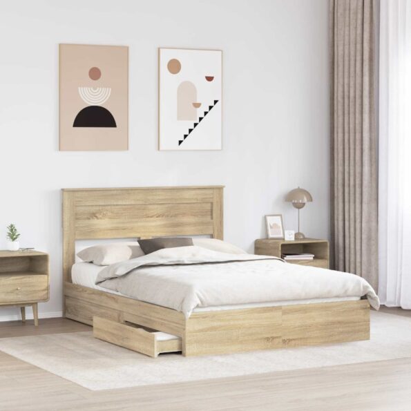 vidaXL Úložná posteľ Sonoma dub 140 x 200 cm Kompozitné drevo – Obrázok 3