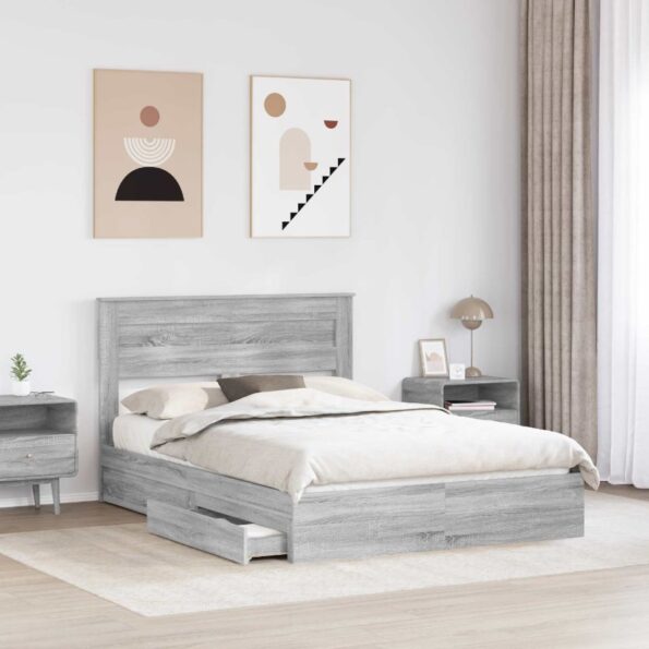 vidaXL Úložná posteľ Sivý Sonoma 140 x 200 cm Kompozitné drevo – Obrázok 3