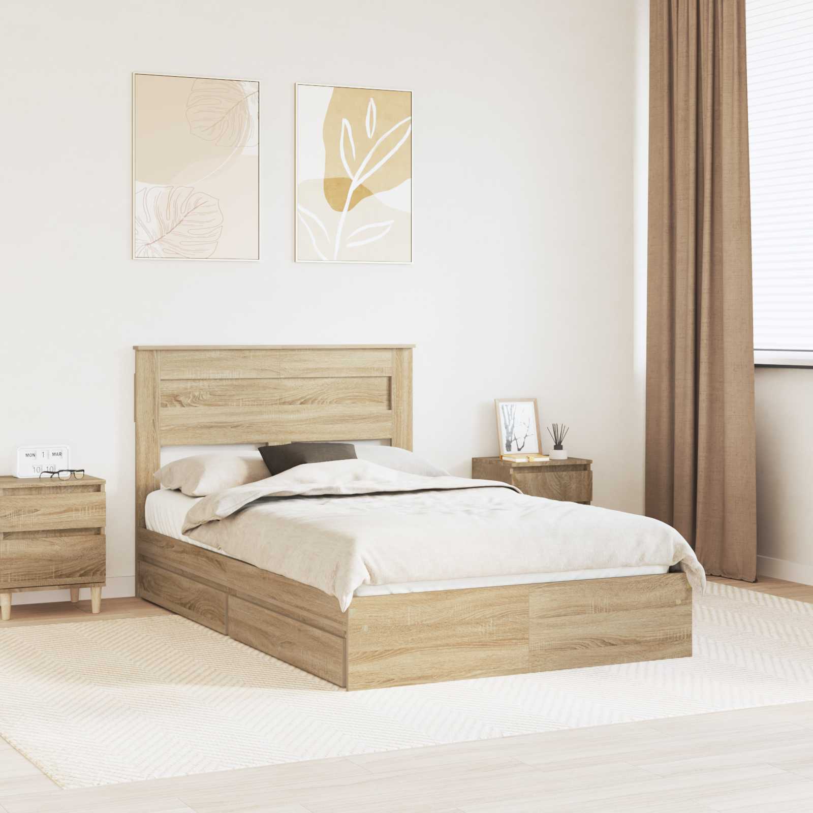 3409919_1.jpg vidaXL Úložná posteľ Sonoma dub 135 x 190 cm Kompozitné drevo – Obrázok 1