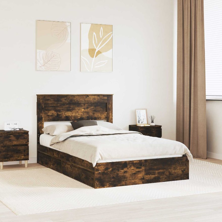 3409921_1.jpg vidaXL Úložná posteľ Dymová dub 135 x 190 cm Kompozitné drevo – Obrázok 1