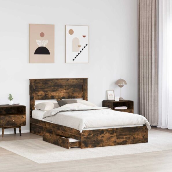 vidaXL Úložná posteľ Dymová dub 135 x 190 cm Kompozitné drevo – Obrázok 3