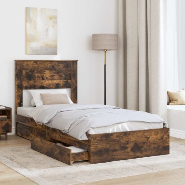 vidaXL Úložná posteľ Dymová dub 75 x 190 cm Kompozitné drevo – Obrázok 3