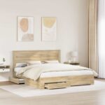 vidaXL Rám postele Sonoma dub 200 x 200 cm Kompozitné drevo – Obrázok 3