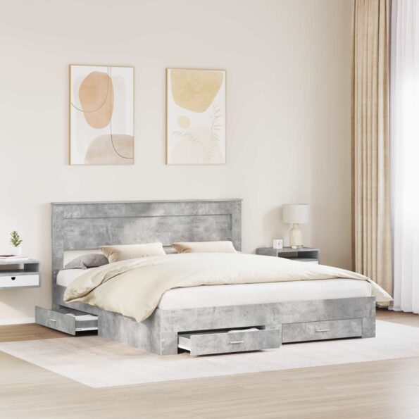 vidaXL Rám postele Betónová šedá 200 x 200 cm Kompozitné drevo – Obrázok 3