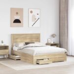 vidaXL Rám postele Sonoma dub 140 x 190 cm Kompozitné drevo – Obrázok 3