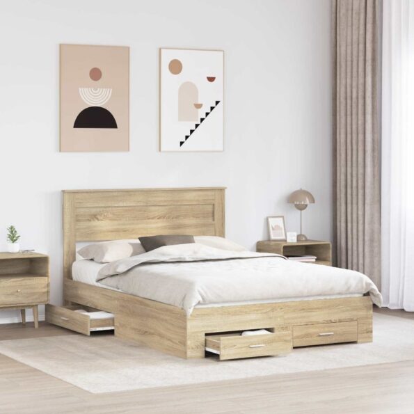 vidaXL Rám postele Sonoma dub 140 x 190 cm Kompozitné drevo – Obrázok 3