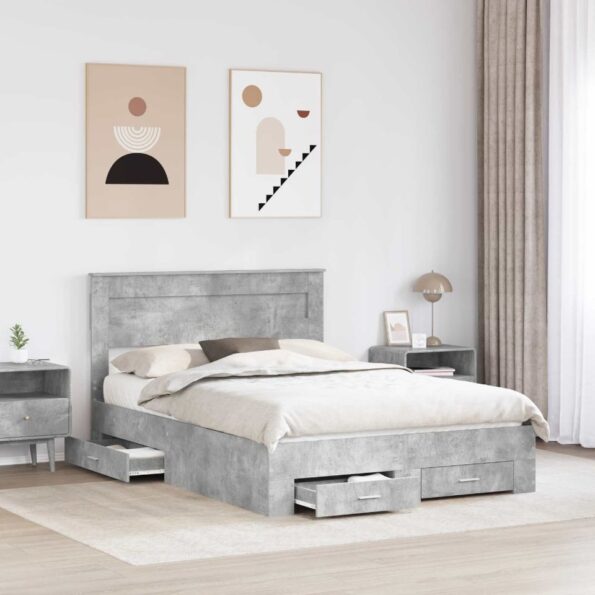 vidaXL Rám postele Betónová šedá 140 x 190 cm Kompozitné drevo – Obrázok 3