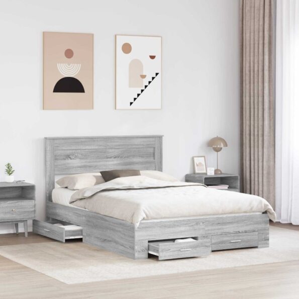 vidaXL Rám postele Sivý Sonoma 140 x 190 cm Kompozitné drevo – Obrázok 3