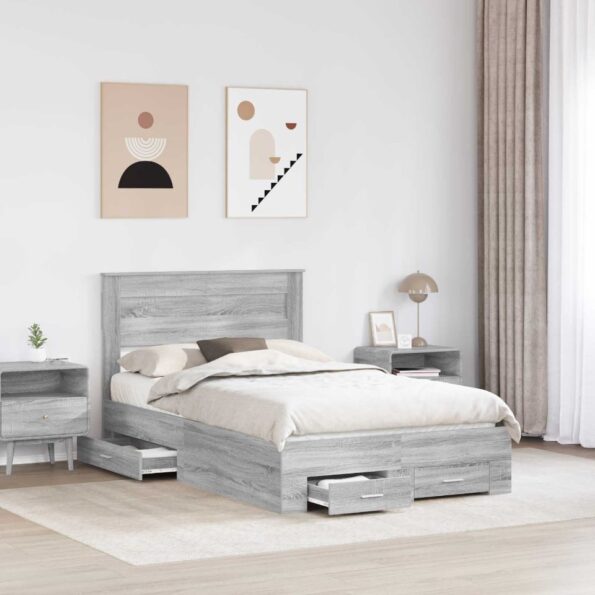 vidaXL Rám postele Sivý Sonoma 135 x 190 cm Kompozitné drevo – Obrázok 3