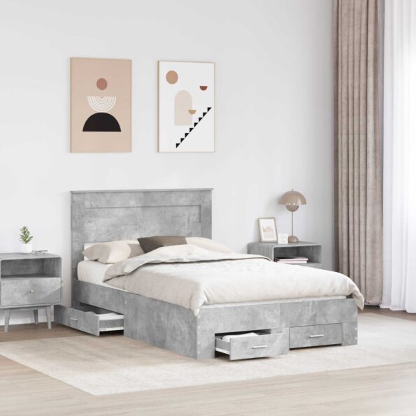 vidaXL Rám postele Betónová šedá 120 x 190 cm Kompozitné drevo – Obrázok 3