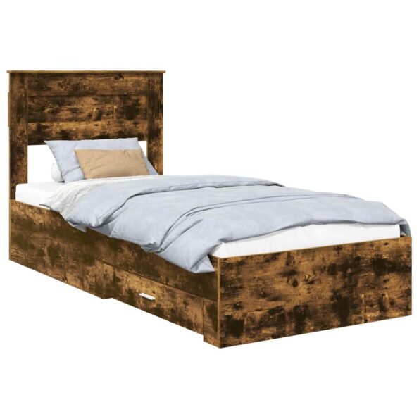 vidaXL Rám postele so zásuvkou Dymová dub 90 x 190 cm Kompozitné drevo – Obrázok 2