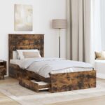 vidaXL Rám postele so zásuvkou Dymová dub 90 x 190 cm Kompozitné drevo – Obrázok 3