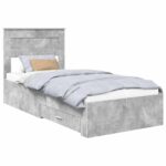 vidaXL Rám postele so zásuvkou Betónová sivá a striebro 75 x 190 cm – Obrázok 2