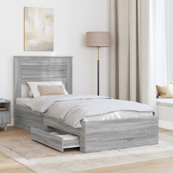 vidaXL Rám postele Sivý Sonoma a striebro 75 x 190 cm Kompozitné drevo – Obrázok 3