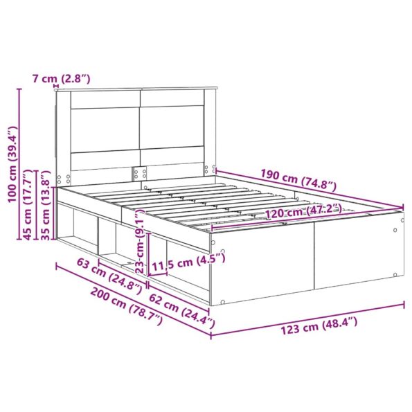 vidaXL Rám postele Biela 120 x 190 cm Masívne borovicové drevo – Obrázok 13