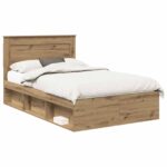 vidaXL Rám postele s čelnou doskou Remeselnícky dub 120 x 190 cm – Obrázok 2