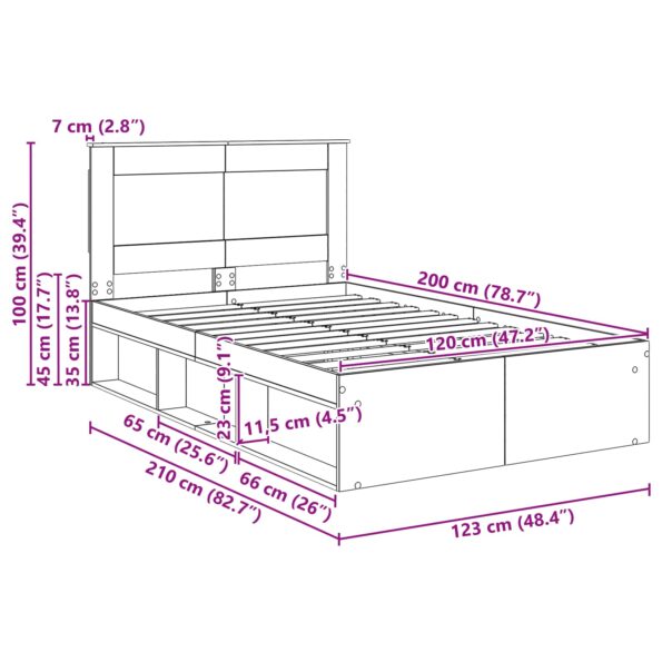 vidaXL Rám postele s čelnou doskou Remeselnícky dub 120 x 200 cm – Obrázok 13